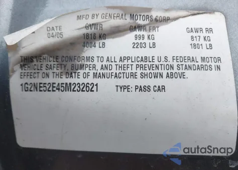2005 Pontiac Grand Am Se z USA, uszkodzony, nr VIN 1G2NE52E45M232621